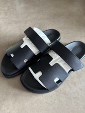 Auth HERMES Men's Cypres Sandals Flat Shoes Size EU42 US9 H Logo Leather