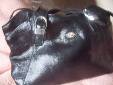 Handtasche echtes Lack Leder, schwarz, America, DIN a 4