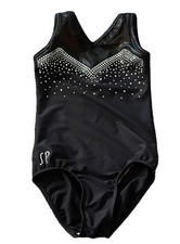 Sylvia P Girls Leotard Black Rhinestone Size 8 Gymnastics Dance Competition