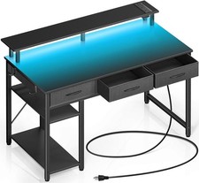 Rolanstar Computer Desk with Power Outlets & LED Light, 39 inch Home Office D...