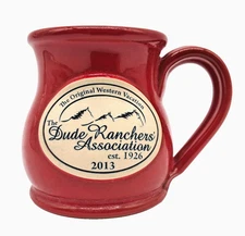 Deneen Pottery Red Coffee Mug Dude Ranchers Western Vacation Adventure 2013 Cup