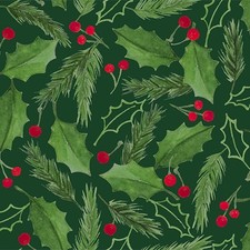 Feline Drive Fabric HOLLY BERRIES Green Christmas - Fat Quarter 18x22" FQ