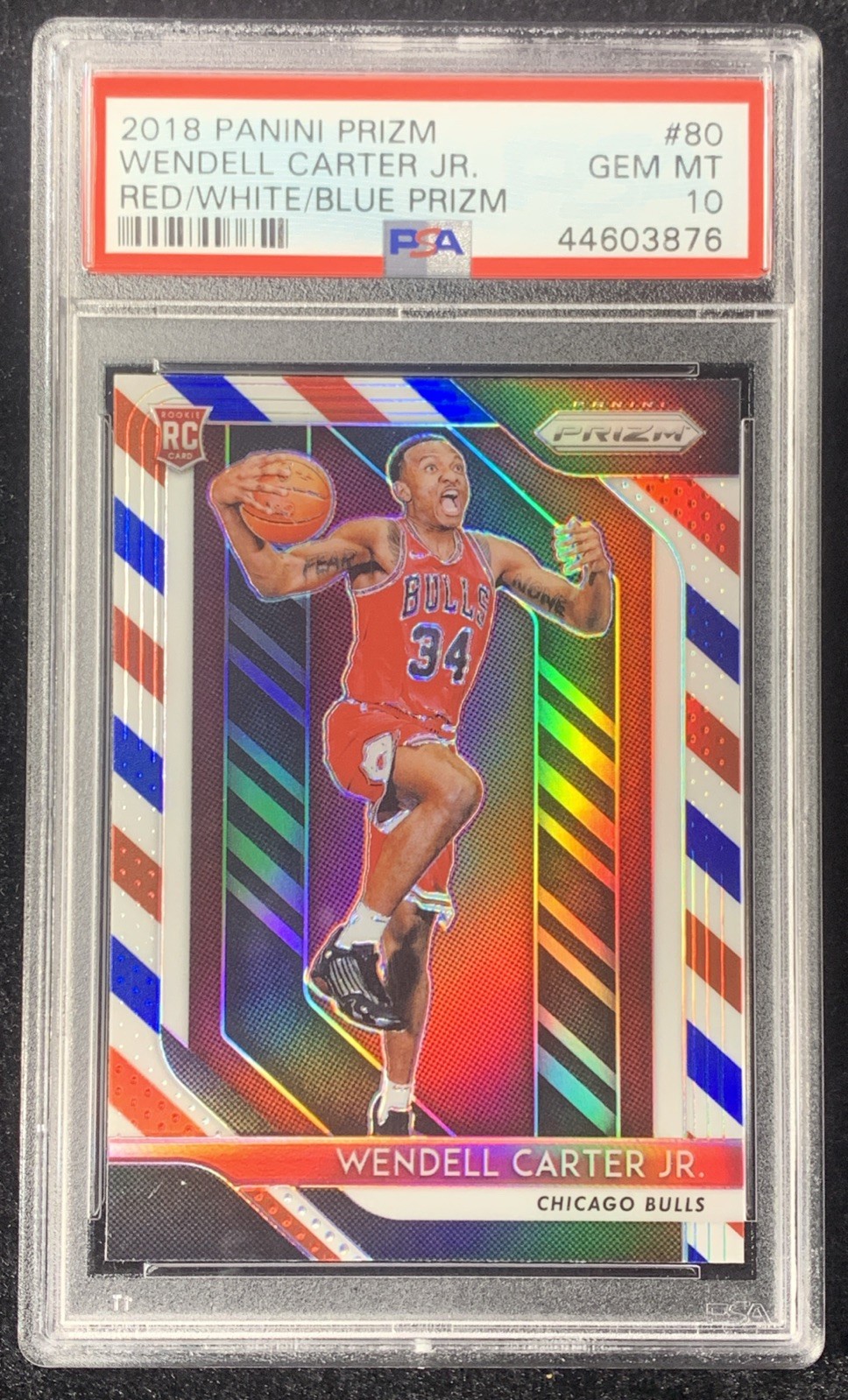 2018 Prizm Red/ White/ Blue Prizm Wendell Carter Rookie #80 PSA 10 Chicago Bulls