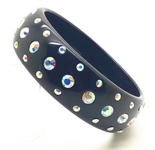 Chunky black round Lucite acrylic clear ab rhinestone fashion bangle bracelets