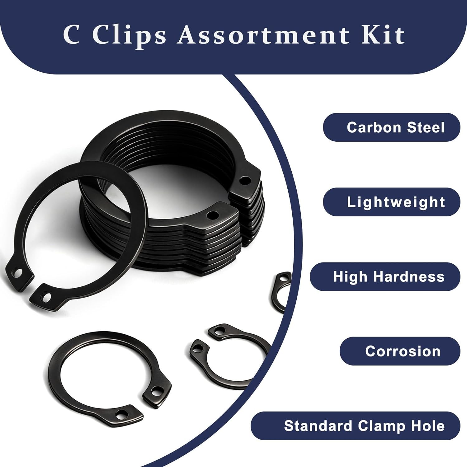 Complete Circular Clips 460 PCS C Clips Kit M4-M28 Carbon Steel Circlip Set, 15 Sizes
