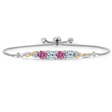 925 Silver and 10K Yellow Gold Pink Moissanite and Sky Blue Topaz and White Lab