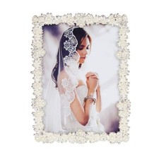 5x7 Picture Frame with Pearl for Wedding, Silver Plated Photo Frames with Hig...