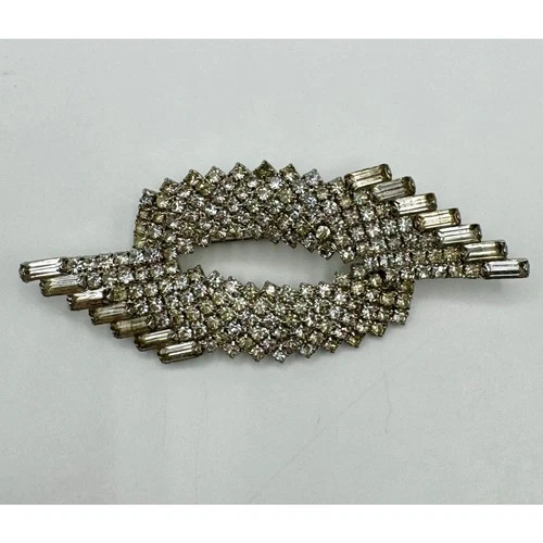 Vintage Art Deco Style Large Sparkling Clear Elegant Rhinestone Brooch EUC Bling