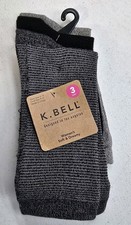 NWT K Bell Socks 3 Pack Women's Shoe Size 4-10 Black Gray Poly Spandex Soft