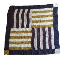 Anne Klein Vintage Silk Scarf Modernist Stripe Gold Logo Signature 34" Square