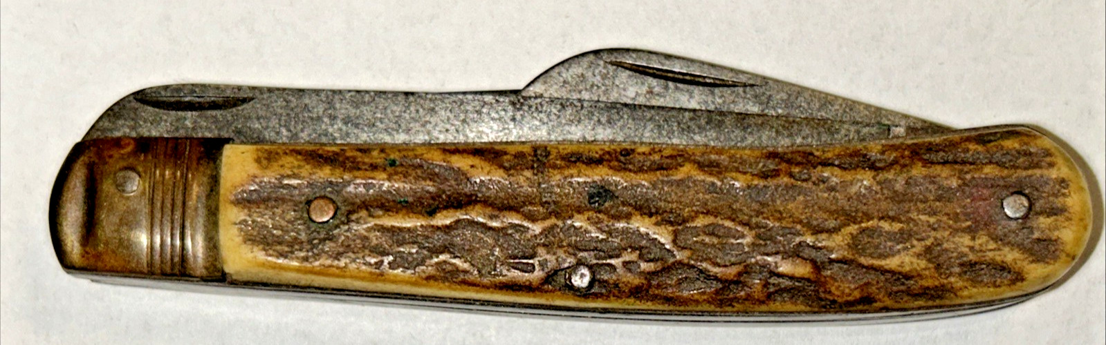 Antique Stag Handle Folding 3 Blade Pocket Knife Saw Hawkbill Signed PL Pruning?