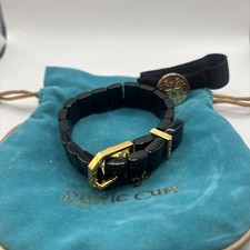 Rustic Cuff Black And Gold Stretch Enamel Bracelet With Bonus Hair Tie Included