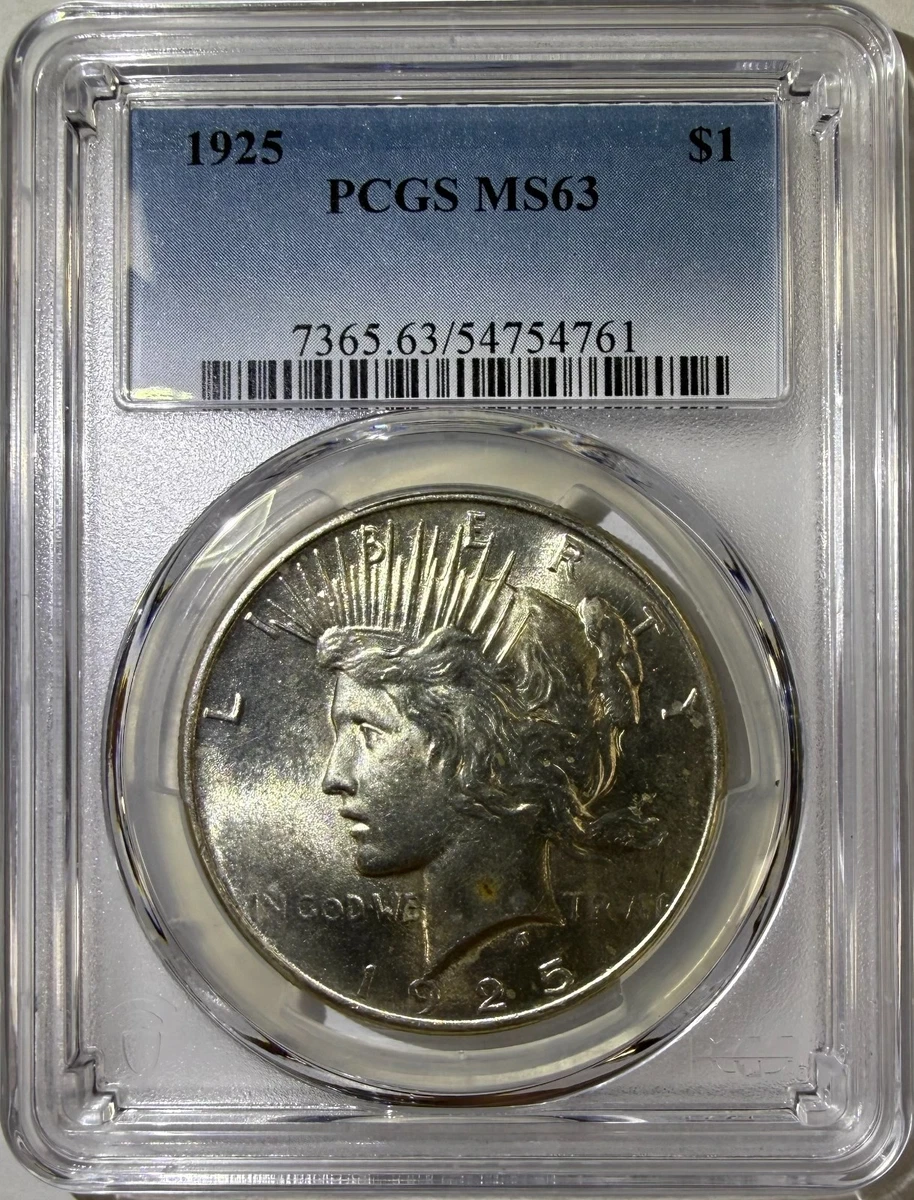 PCGS Certified MS 63 Graded 1925 Year Peace Dollars (1921-1935