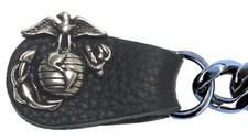 USMC LOGO ON Black Chrome Chain Vest Extender w/Black Snaps MADE IN USA