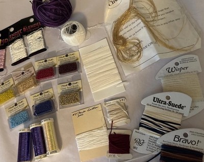 Needlepoint Crafting Beads, Faux Suede Filament  Over 20 Embellishments