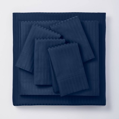 Threshold 400TC Cotton Sateen 6PC Sheet Set Bed-Making Labels, Indigo, Full