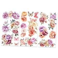 Rub on Floral Transfer Decals for Furniture Crafts 6"x12", 3Pcs French Peonies