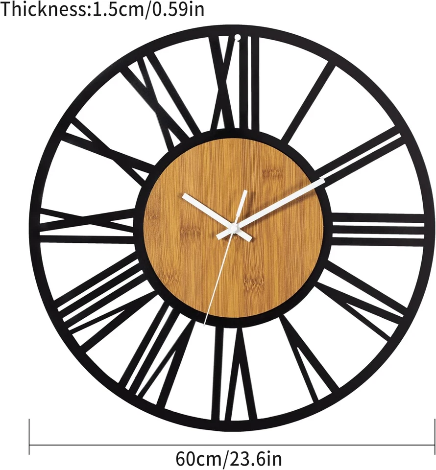 Orologio Da Parete, Nero, Retrò, Numeri Romani, Orologio Da Parete Silenzioso, p - Immagine 2 di 4