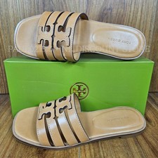 TORY BURCH Women's Ines Cage Slide Vachetta Leather  Camello 258  Size US 5