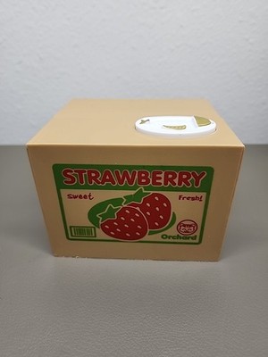 Mechanical coin bank styled as a ''Strawberry Orchard'' box, Tested Works 