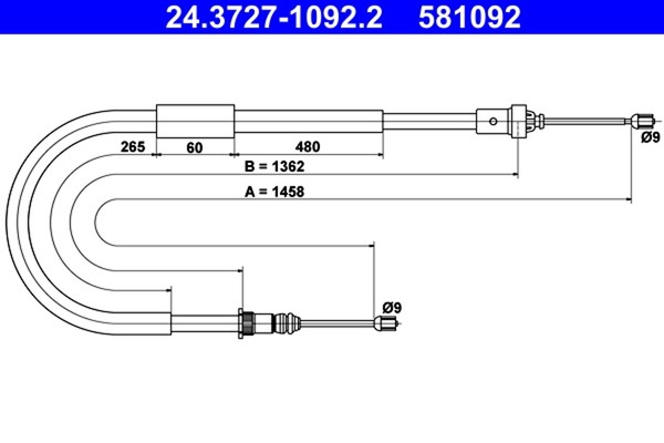 ATE Bremsseil Seilzug Feststellbremse 24.3727-1092.2 FüR Renault Clio 3 BR0 CR0-image