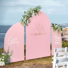 Pink Wedding Arch Backdrop Stand Set Gold Metal Frame Polyester Cover