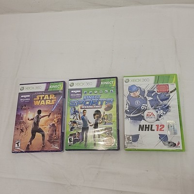 Lot Of 3 New Sealed XBOX 360 Games Star Wars Kinect Sports & NHL 12 New Sealed 