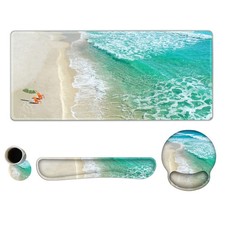 Large Mouse Pad Ergonomic Keyboard Wrist Rest Ocean Beach Sunbathing