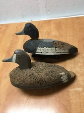 Vintage Bluebill Decoys Drake Hen  Cork Body Wood Head Plywood base set of 2