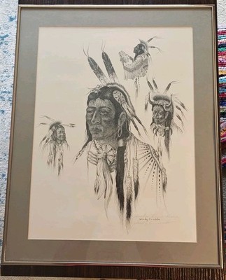 Woody Crumbo ''Wooden Lance'' Signed Print, 18'' X 23'' Framed/Matted, Black & White