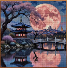 Printed Cross Stitch Kit 11 ct Pagoda Pink Moon City 30x30cm DIY UK