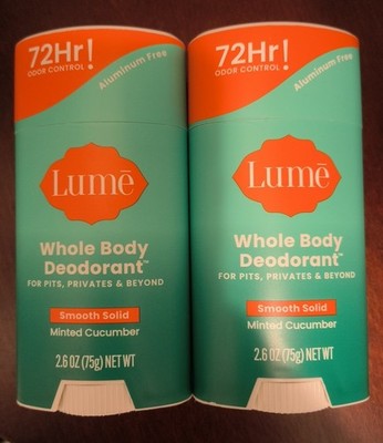 2 x Lume Whole Body Aluminum Free 72H Women's Deodorant, Minted Cucumber, 2.6 oz