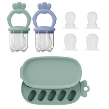 2 Pcs Baby Food Fruit Feeder with Freezer Tray Breastmilk Popsicle Molds Sili...