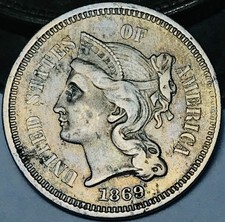 1869 Three Cent Nickel Piece 3C Ungraded Choice US Type Coin CC29441