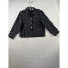Chico's Design Jacket Women 2 Black US Lg 100 Silk Beaded Button Front Textured