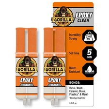 Gorilla 2 Part Epoxy, Clear Epoxy, 0.85 Ounce Syringe Pack of 2 - 5 Minute Set