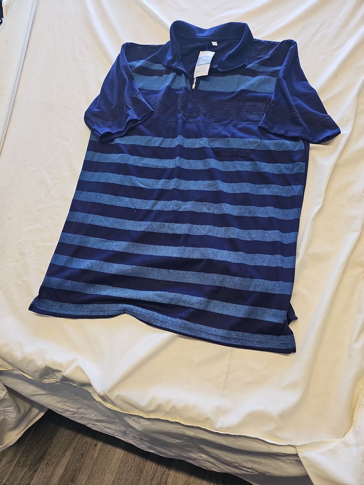 New Be Lucky Blue Striped Quarter-Zip Polo Shirt xl KK211 image 4