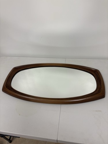 VTG Syroco Oval Mirror 1966 MCM Med Brown Tone 27x14in Ready To Hang - Picture 3 of 10
