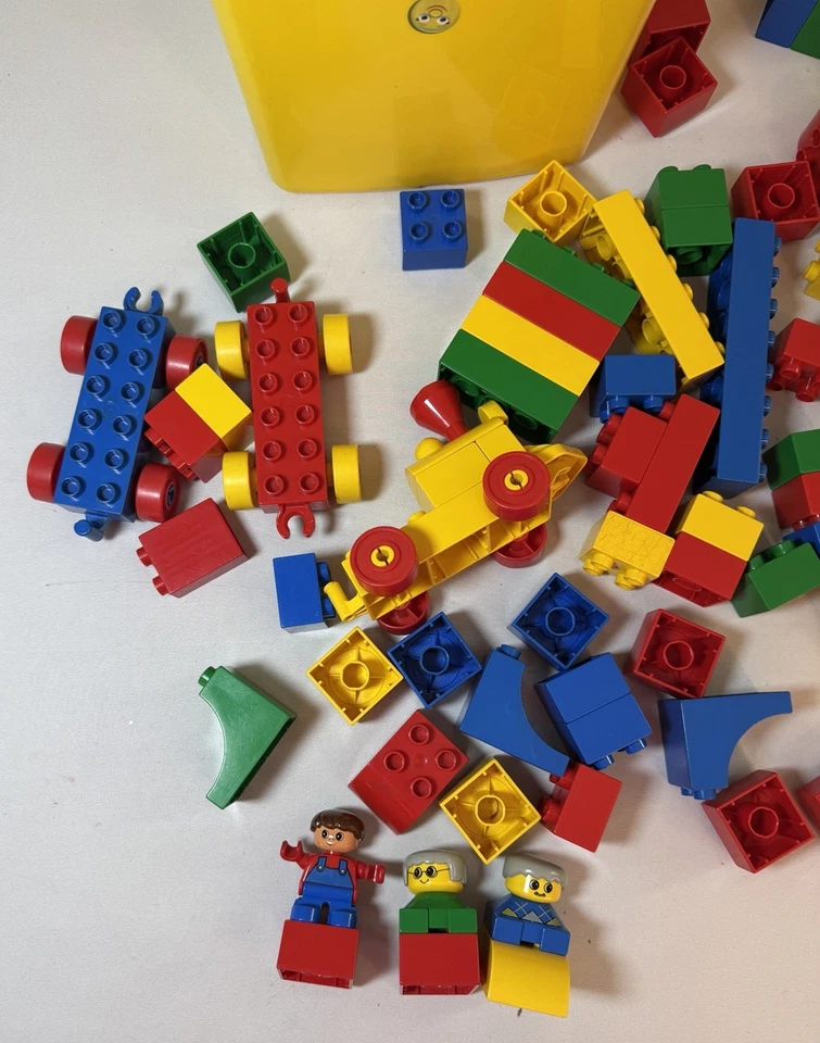 Lego Duplo amarillo cubo mediano bloques de construcción vintage 1992 figuras tren Foto 2 de 4
