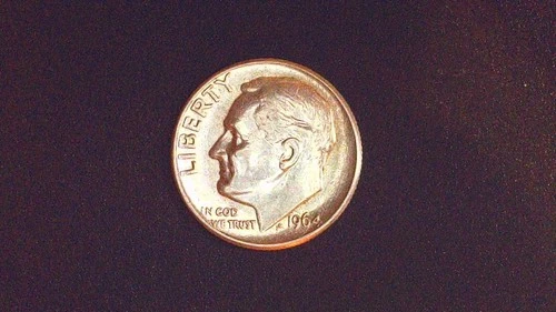 1964 Silver Roosevelt Dime - Off Center -Almost Uncirculated