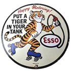 Vintage Tiger Esso Gasoline Sign - Gas Pump Service Station Tank Porcelain Sign
