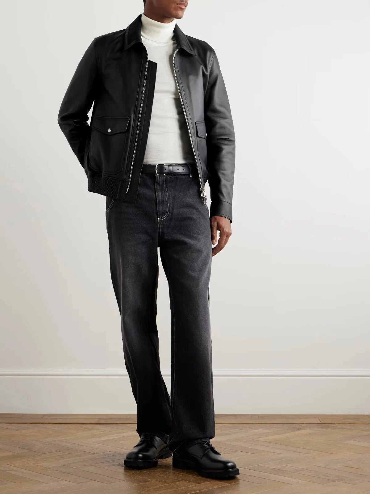Black Bomber Leather Jacket Men Pure Lambskin Size S M L XL XXL Custom Made- 342
