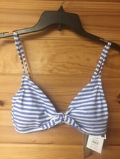 NWT Time Tru Women's Tie Front Blue White Striped Bikini Top Size Med