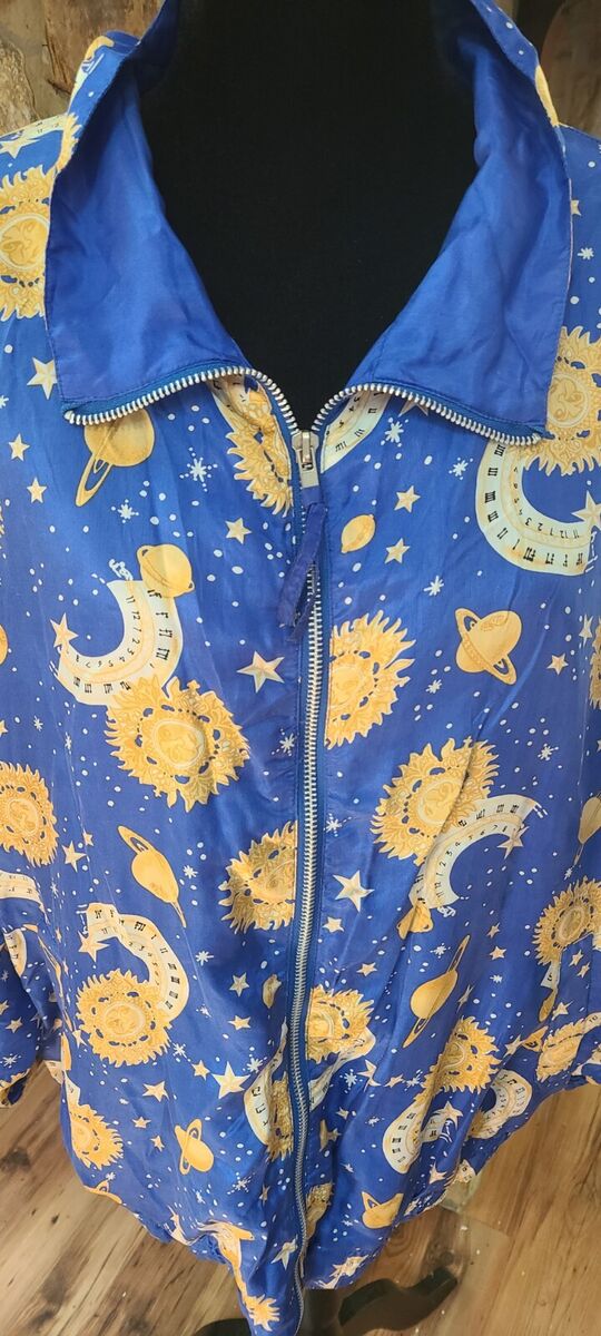 Vintage Silk Jacket Blue Celestial Planets Stars Sun Lavon Vintage Silk Jacket Blue Celestial Planets Stars Sun Lavon