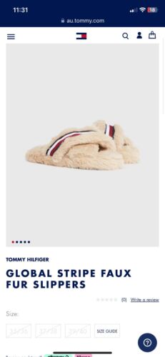 NWT Tommy Hilfiger Fur Flag Home Slippers Sliders Size S 35/36 $88 Retail Price