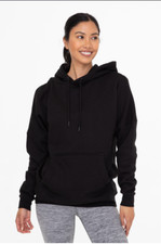 Long-sleeved pullover black slim fit hoodie with kangaroo pocket for women.