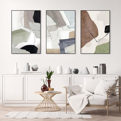 Wall Art Set of 3 Frames Canvas Wall Art Decor Abstract Minimalism Natural Style - Picture 3 of 6