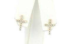 14K Yellow or White Gold Cubic Zirconia Cross Earrings