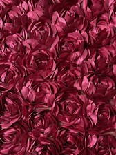 Burgundy Rosette Peony 3D Embroidery Satin Flowers Floral Mesh Fabric By yard
