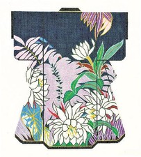 Japanese Floral on Navy Blue LG. Kimono handpainted Needlepoint Canvas by LEE